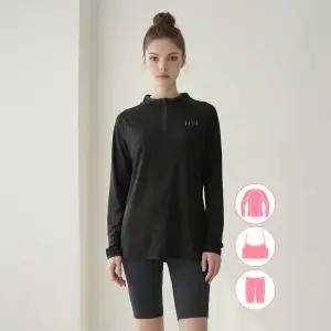 베이직엘르 여성인 블랙 반집업 래쉬가드 워터레깅스 세트 BEL-Z205K