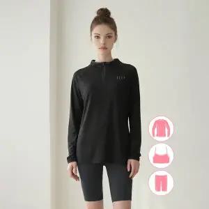 [베이직엘르] 여성인 블랙 반집업 래쉬가드 워터레깅스 세트 BEL-Z205K