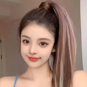 브릿지 포니테일 가발 롱 생머리 머리끈 묶음형 부분염색 투톤