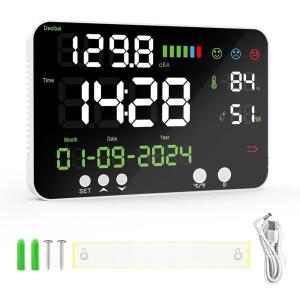 데시벨 미터, 6-in-1 디지털 사운드 12 u2019 LCD 화면, 범위 30-130dB, 가정, 스튜디오, 도서관, 공장용 시간, 온도 및 습도 디스플레이가 포함된 충전식 소음 측정기