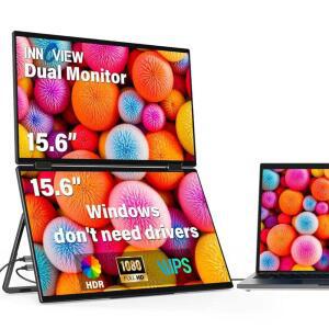Innoview 듀얼 휴대용 모니터 15.6인치 1920x1080 스택 폴더블 | 315 화면 조정 노트북, Mac, Windows용 USB-C/HDMI 스크린