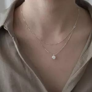[라일리쥬얼리] Rly 실버 레이어드 목걸이 큐빅 펜던트 데일리 여성