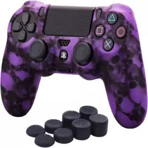 소니 PS4/슬림/프로 듀얼쇼크 4 컨트롤러 x 1 보라색 엄지 그립 포함 YoRHa 수전 인쇄 해골 실리콘 커버