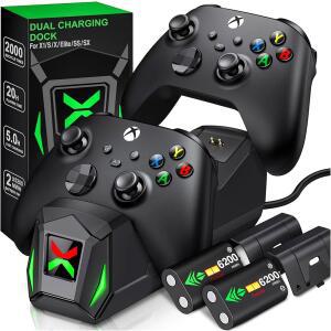 업그레이드된 컨트롤러 충전 스테이션 Xbox One / Series X|S용 2x6200mWh 충전식 배터리 팩 팩용 듀얼 도크(컨트롤러 미포함)