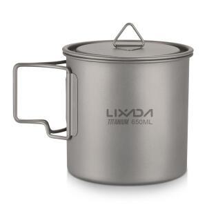 Lixada 초경량 티타늄 컵 머그잔 300/350/550/650ml 야외 워터 캠핑 피크닉 접이식 손잡이가있는 식기