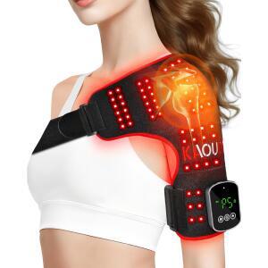 진동 마사지를 포함한 어깨용 카우드 무선 레드 라이트 테라피 5000mAh 충전식 온열 어깨 패드 마사지기 관절 를 위한 660nm 850nm 근적외선 (블랙)