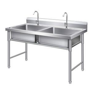 식당 스텐 싱크대 개수대 왼쪽 이중 플랫폼 식당용 기본 90x50x80cm 학교 청소