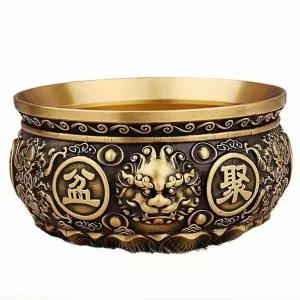 22Trendstyle24 솔리드 황동 풍수 머니볼 사자 머리 손잡이 로터스 볼 베이스 525g 13cm 외부/11cm 내부