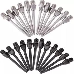 스포풀 24PCS 스틸 다트 팁 플랫 헤드 교체 가능 - 액세서리용 블랙 및 실버 2BA 스레드 바늘