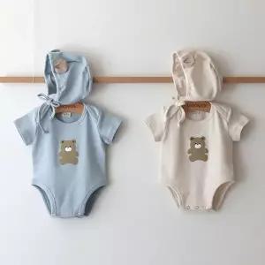 [키즈켈리]테디곰 보넷 슈트 / 아기옷 신생아옷 바디슈트 바디수트