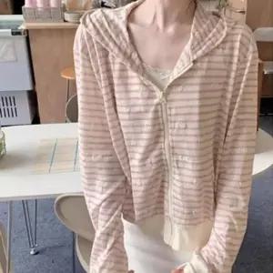 (옵션 핑크 FREE)여성 리본 패턴 단가라 후드 집업 데일리룩 아우터 여름 크롭