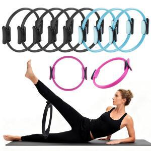 10 Pack Pilates Ring 15 Inch Magic Circle Bulk Set for Yoga and Fitness Lightweight Portable Resistance Rings Full Body Toning Core Workout Strength Training (5 Black 3 Blue 2 Pink)