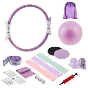 Tobefore 18개 Pilates Kit for Home Workouts 14'' Ring and 7'' Ball Set with 5 Resistance Bands Sliding Discs Split Toe Socks Portable All-in-One Equipment Storage Bag