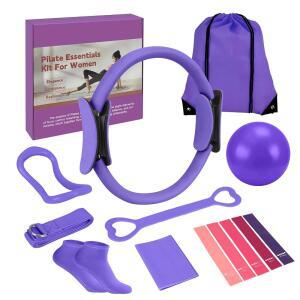 SANLIKE Home Pilates Essentials Kit for Women Equipment Ring and Ball Set 12'' Magic Circle Yoga 8 Resistance Bands Premium Accessories Kits Starter Toning Workouts at