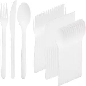 슈퍼날 180pcs 재사용 가능한 플라스틱 실버웨어 헤비 듀티 매트 화이트 커틀러 밀짚 야외 숟가락 나이프