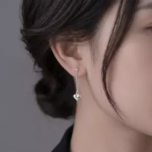 [라일리쥬얼리] Rly 실버 하트 드롭 귀걸이 미니 하트 체인 이어링