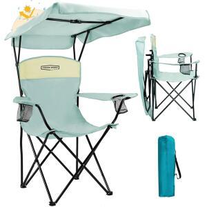 YOUNG WOOD Camping Chair with Canopy Beach Shade Portable Lightweight Oversized for All Easy to Open and Close Without Installation Side Pocket Design Outdoor Activities Blue