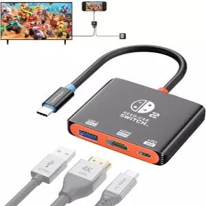 AGFINEST 스위치 2 휴대용 도크 2/1/OLED용 USB C 허브 도킹 스테이션 4K@60Hz HDMI TV 모드 10Gbps 3.2