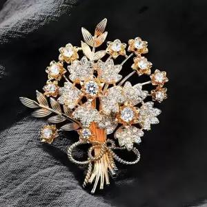 [하프클럽/]로맨틱 큐빅 브로치 5cm 꽃다발 부케 브로치 원피스 코트