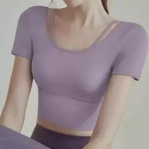 [하프클럽/]여성 요가복 상의 여성 필라테스 상의 크롭 스포츠 티셔츠 반팔