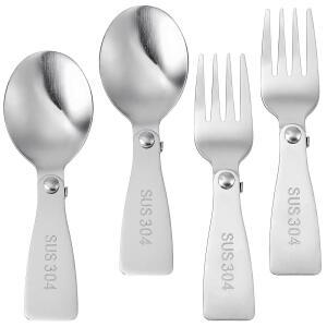 마보르 4PCS 스테인리스 스틸 접이식 숟가락 및 포크 세트 도시락 캠핑 피크닉 야외 활동을 위한 휴대용 여행 도구 MRT