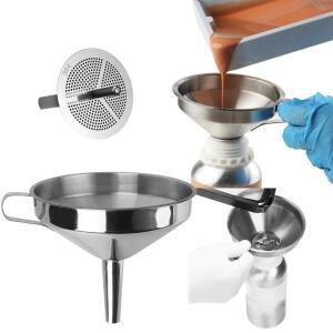 Wide Mouth Stainless Steel Funnel Spice Cooking Oil Filter Tool Detachable