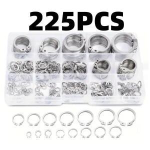 225Pcs C 유형 와셔 M3-M20 304 스테인레스 스틸 외부 고정 서 클립 링 구색 키트