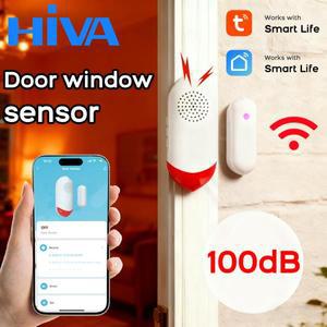 Tuya 스마트 WiFi 도어/창문 센서 100dB 사이렌 LED 점멸등 라이프 앱 제어 무선 홈 안전 알람
