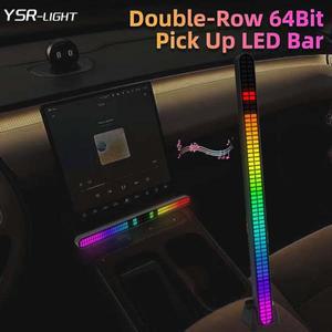 이중 행 64 비트 RGB 픽업 LED 바 30CM 충전식 자기 설치 음악 리듬 동적 자동차 데스크탑 PC 게임 장식