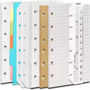 DY2ten 시스템 노트북 리필 A7 사이즈 80장 지퍼 포켓 색상 지수 북마크 6홀 5mm 그리드 룰드 블랭크