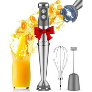 KOIOS 몰입형 블렌더, 1000W 긁힘 방지 3-in-1 핸드 터보 모드, 휘스크 및 밀크 프로더, 비 BPA가 포함된 업그레이드된 12단 스테인리스 스틸 블레이드 스틱 블렌더
