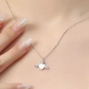 [하프클럽/]패션목걸이 비쥬홀릭실버925백금도금자개엔젤하트목걸이