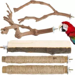 버드 퍼치 스탠드 폴 스탠딩 천연 목재 세트 5PCS 발 갈기 포크 앵무새 케이지 브랜치 Macaw 아프리카