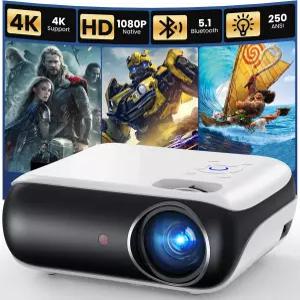 HAPPRUN 네이티브 1080P 프로젝터 내장 스피커가 있는 블루투스 홈 시어터 영화 스마트폰 HDMI 파이어 스틱