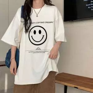 반팔티 여성 루즈핏 면티 영문 프린팅 스마일 티셔츠