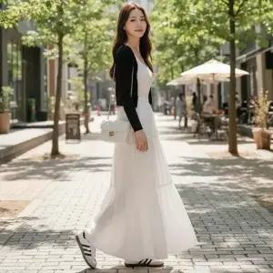 롱스커트 밴딩 캉캉 스커트 여성 여행 외출룩 이지룩