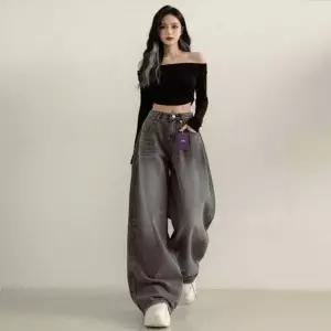 여성 와이드 데님 팬츠 청바지 나팔바지 밴딩 청바지