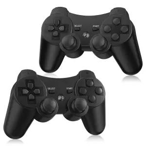 PS3용 인위에 2팩 무선 컨트롤러 Playstation 3와 호환 충전 케이블 2개(블랙)