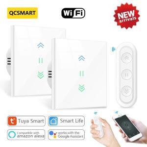 QCSMART 차양 커튼 블라인드 스위치 백라이트 RF 및 WiFi 원격 제어 Tuya 스마트 앱 Google 홈 Alexa Echo