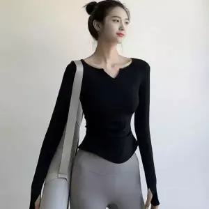긴팔티셔츠 브이넥 핑거홀 셔링 5컬러