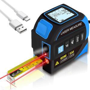 메니더 4-in-1 측정 도구 - 디지털 LCD 및 셀프 잠금, 196피트/60m 16피트/5m 테이프, 크로스 라인 듀얼 축 각도, 전문가용 충전식