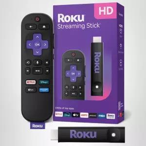 Roku 스트리밍 스틱 HD - 음성 리모컨 무료 및 라이브 TV가 포함된 장치