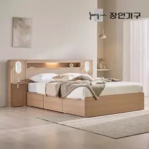 [장인가구](무료) 클리브 호텔 평상형 서랍 수납 LED 침대 프레임 K (높이 230)+포켓폼+조명 협탁2 (주문