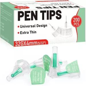 Ezoon 200 카운트 펜 팁 32G x 4mm (5/32인치) 유니버설 핏 엑스트라 씬 편안함