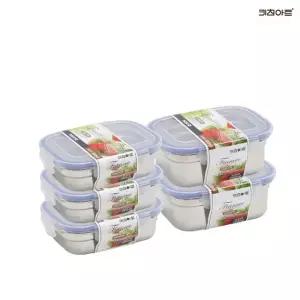 키친아트 피앙세 스텐레스 밀폐용기 냉장고정리용기 5종B(1호X3개)+(2호X2개) 보관용기