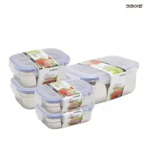 키친아트 피앙세 스텐레스 밀폐용기 냉장고정리용기 5종A((1호X2개)+(2호X2개)+4호) 보관용기