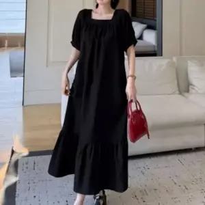 롱원피스 스퀘어넥 반팔 프릴 홈웨어 원피스
