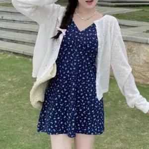 가디건 여성 여름 긴팔 라운드 펀칭 슬림 니트