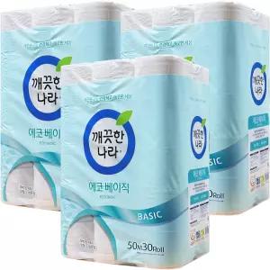 깨끗한나라 에코 베이직 화장지 2겹 50M 30롤 3팩