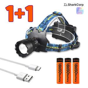1+1 7800mAh 대용량 4구 레이저 LED 충전식 헤드랜턴 해드랜턴 안전모 줌 기능